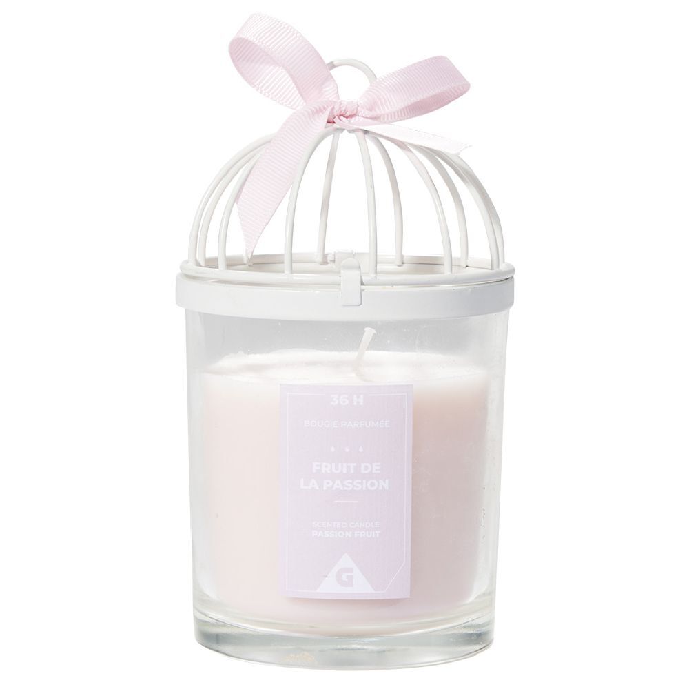 Bougie cage à oiseau rose senteur passion 36H