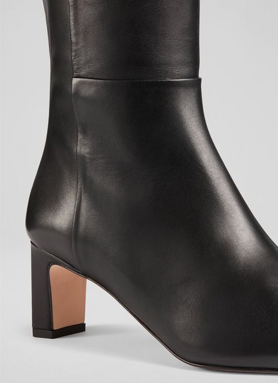 Margarite Black Leather Knee Boots