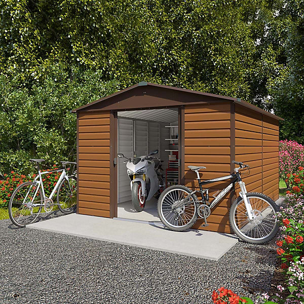 Abri de jardin métal imitation bois 10,46 m2 Yardmaster   kit d'ancrage