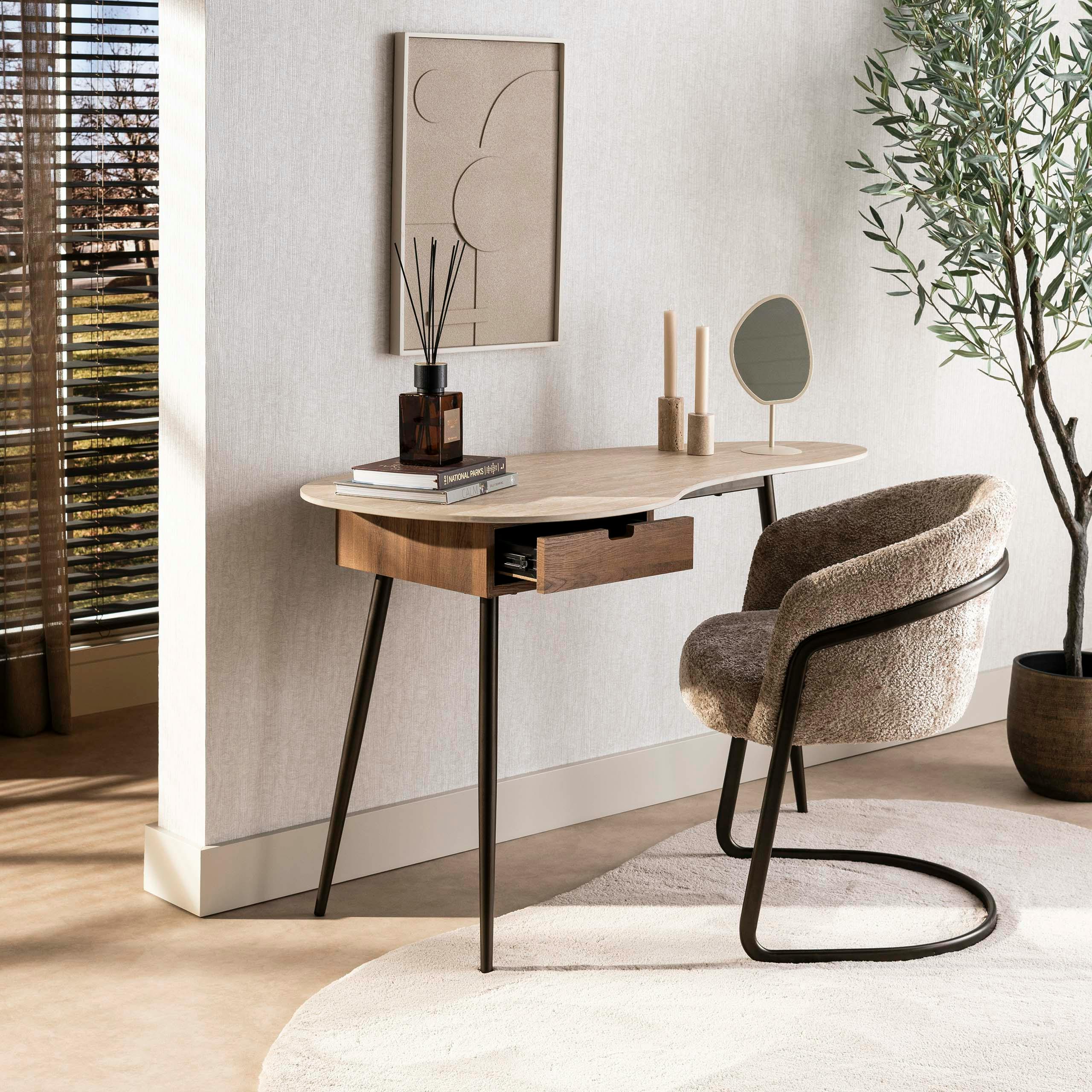 Console bureau effet travertin 1 tiroir ASCOLI