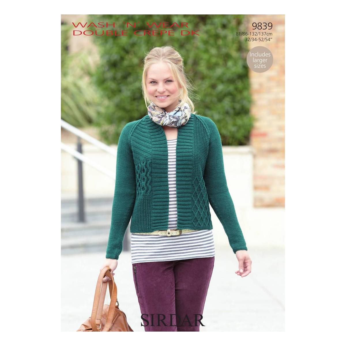 Sirdar Wash 'n' Wear Double Crepe DK Cardigan Digital Pattern 9839