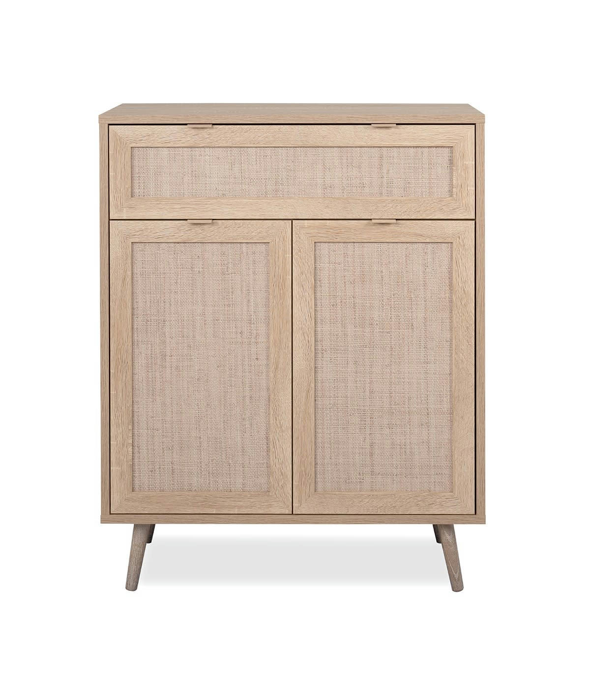 BALI - Meuble à Chaussures 2 portes 1 tiroir L80 cm - Impression effet rotin