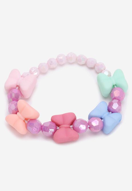 Girls Pink Beaded Bow Bracelet