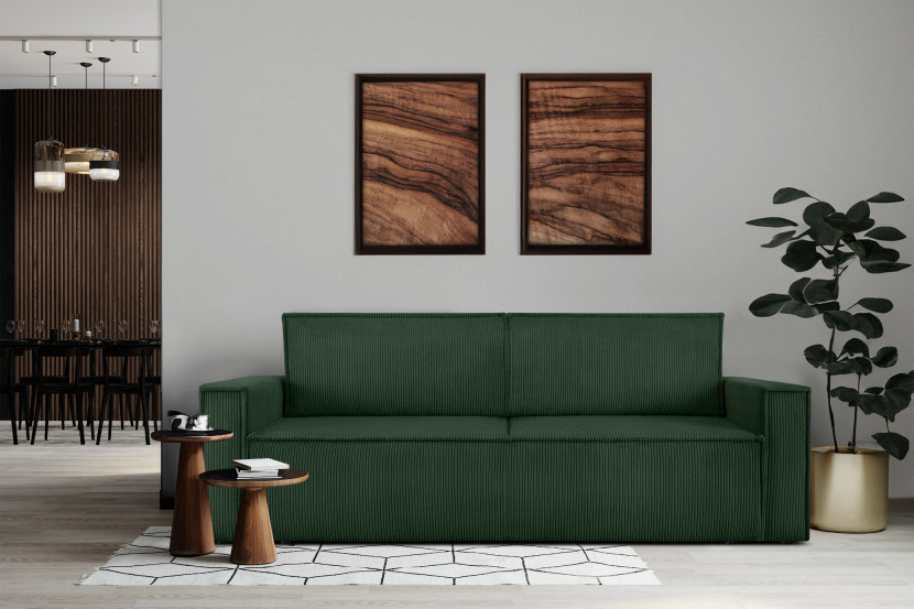 KONSIMO NAPI Sofa rozkładana 3-os. sztruks, ciemnozielonym