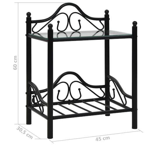 NNEVL Bedside Table Steel and Tempered Glass 45x30.5x60 cm Black
