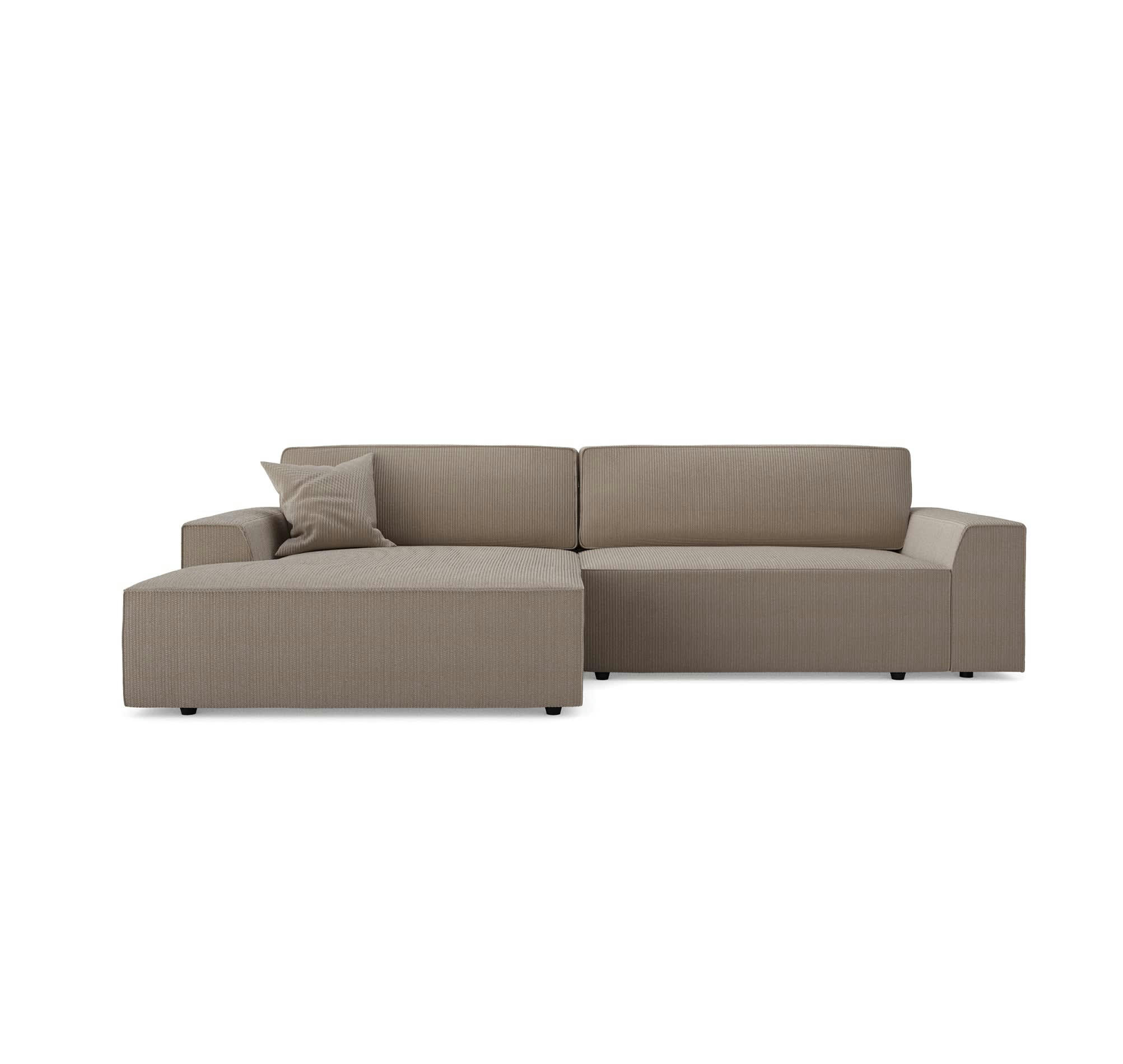 ELIOTT - Canapé angle gauche convertible coffre velours côtelé taupe 300x174cm