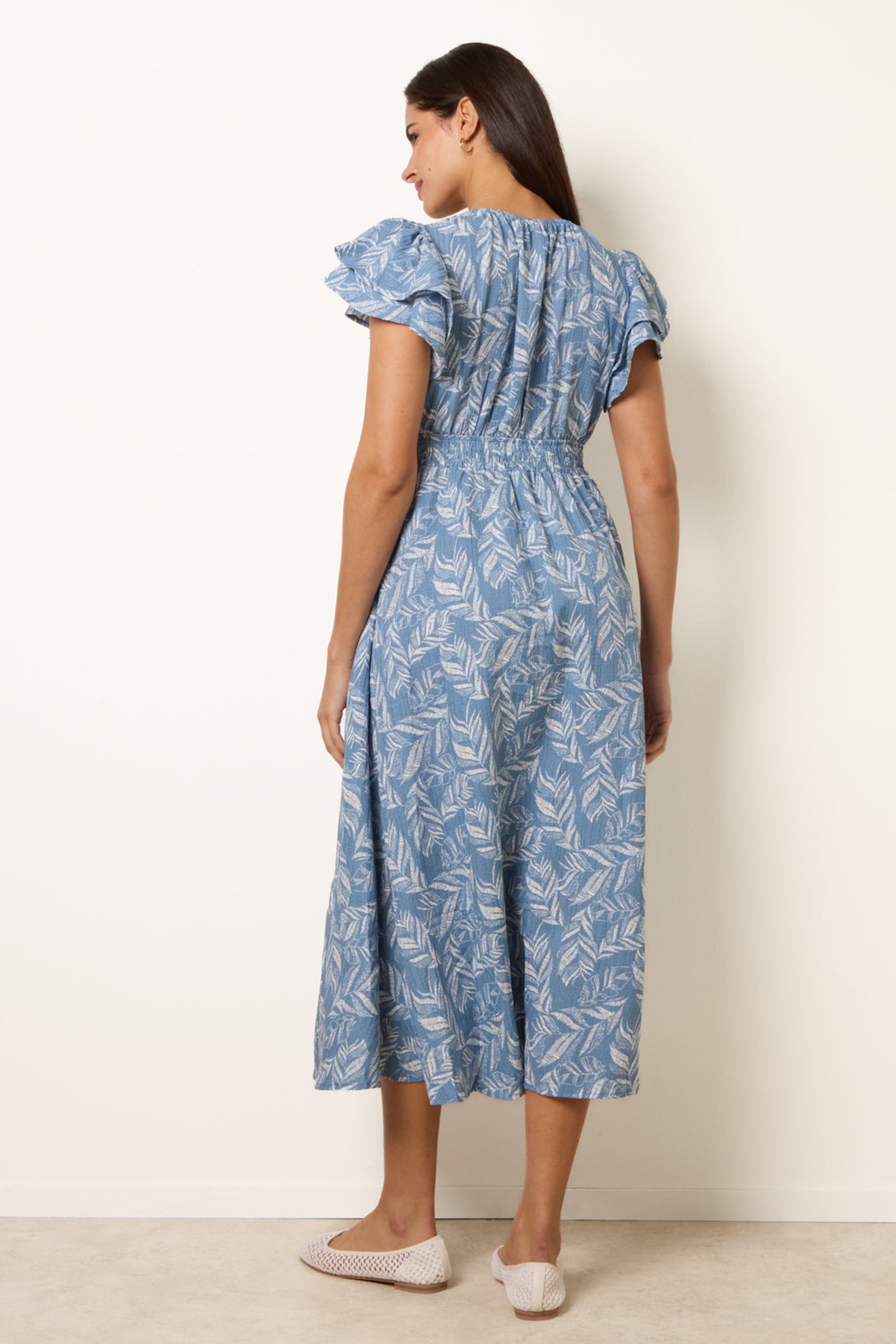 Blue Vanilla Blue V Neck Flutter Midi Dress