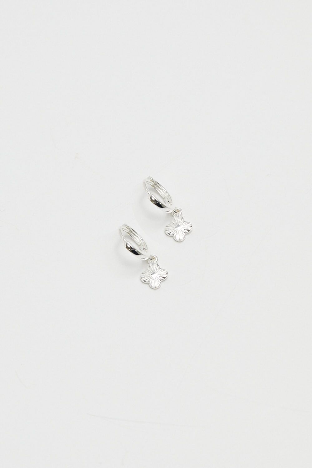 Simply Silver Sterling Silver 925 Polished Diamond Cut Clover Charm Hoop Earrings