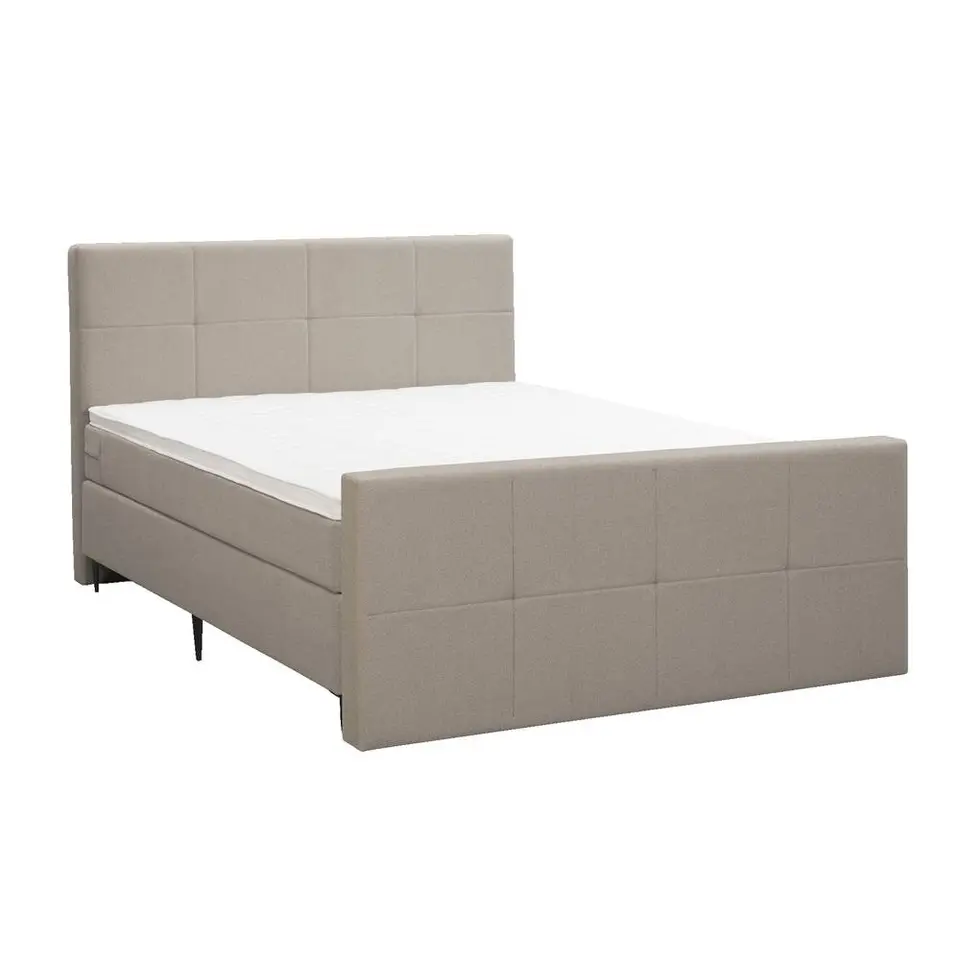 Boxspring met voetbord Liv geblokt - beige - 140x200 cm - slanke poot