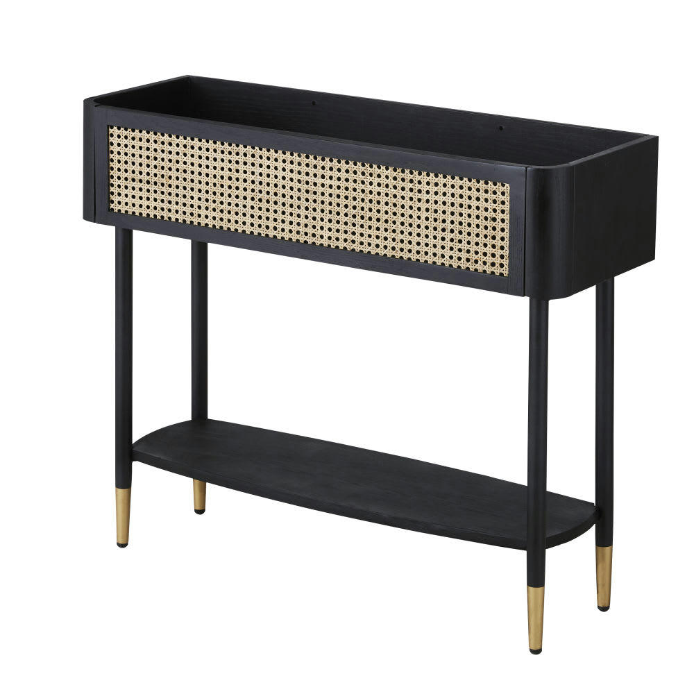 Loreto - Console cannage en rotin et métal noir