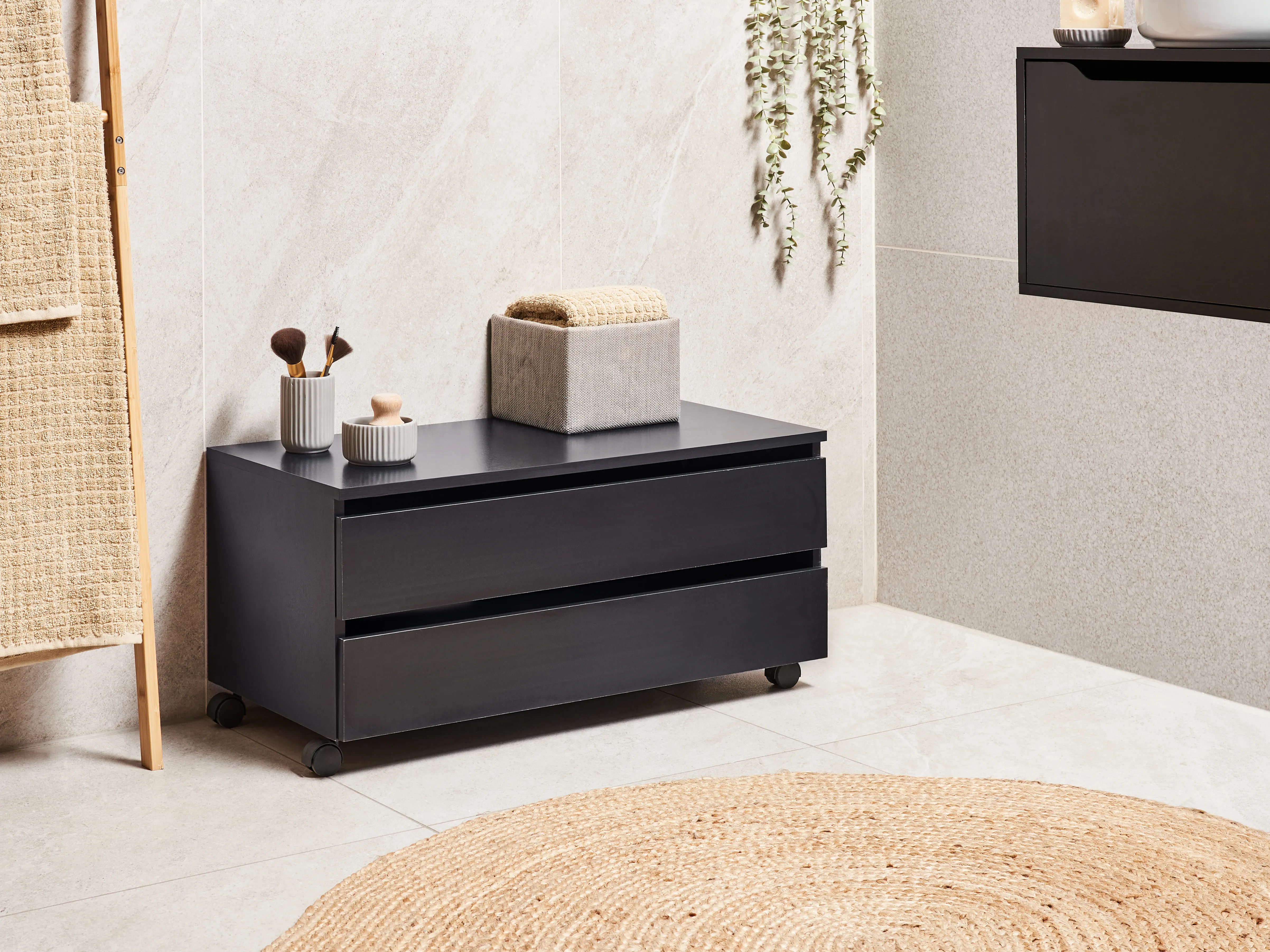 Bathroom Cabinet TERESINA with Wheels 80 cm Black