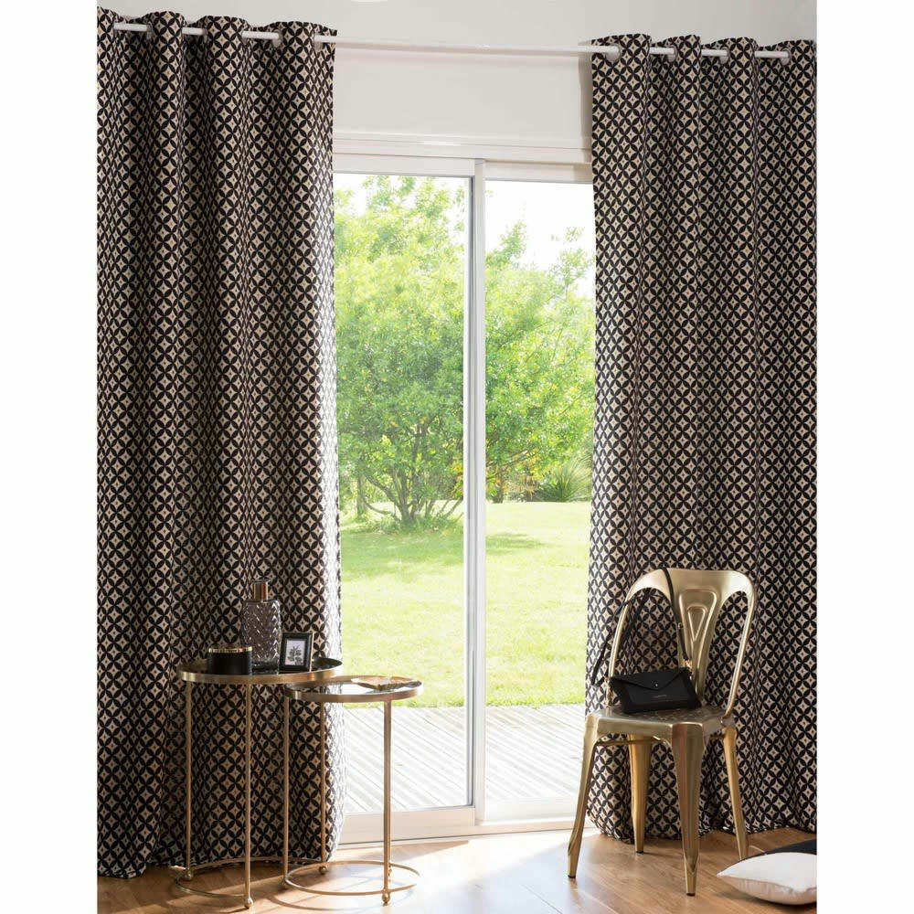 SUTTON - Rideau à œillets motifs jacquard noirs et écrus à l'unité 140x250
