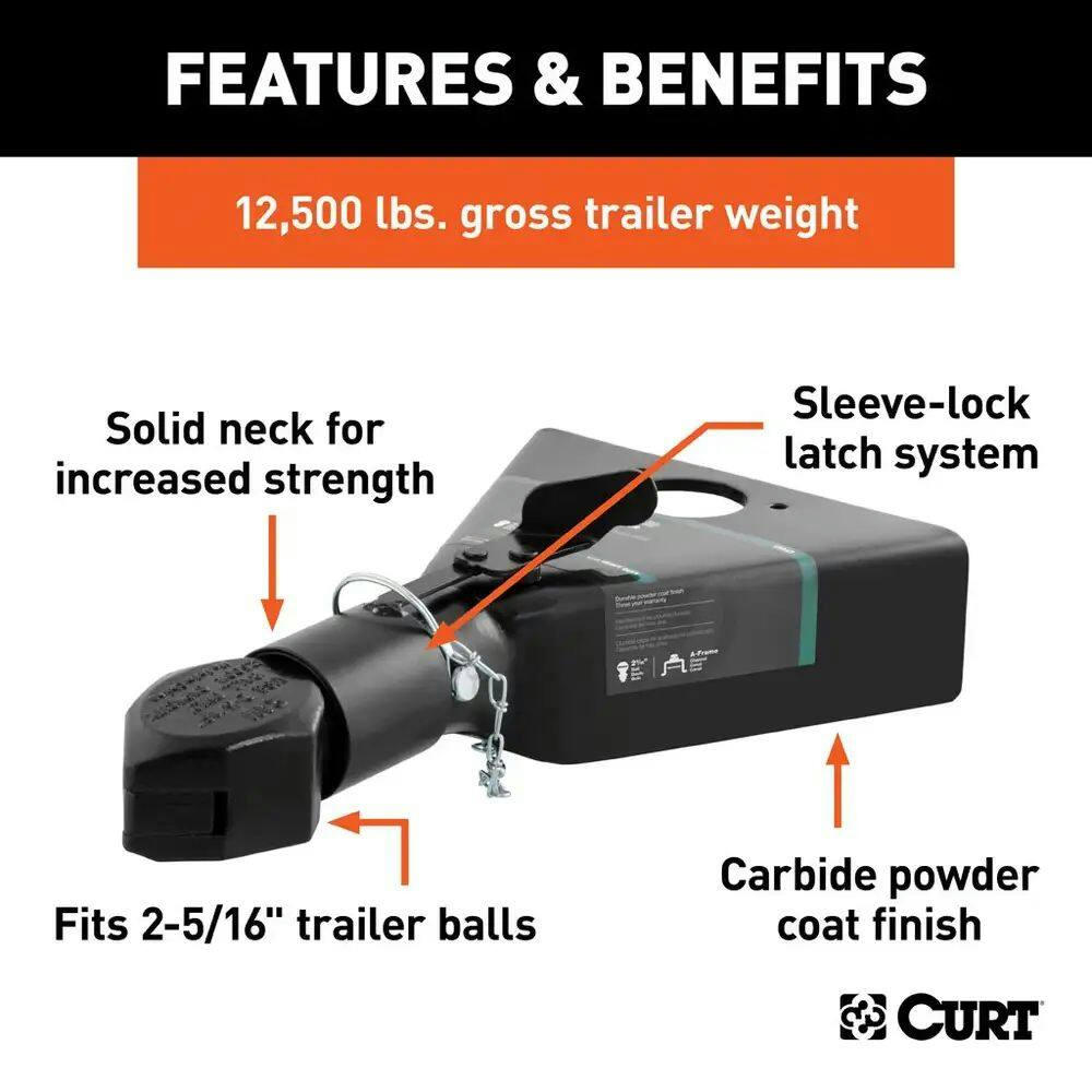 CURT 2-5/16-in A-Frame Coupler with Sleeve-Lock (12,500-lb, Black)