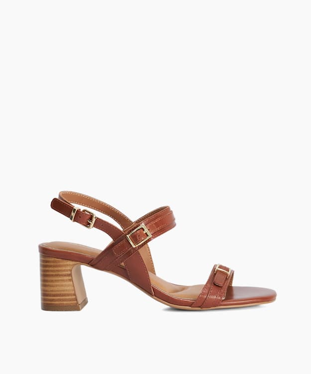 Jiving Tan - Mid Height Block Heel Sandals