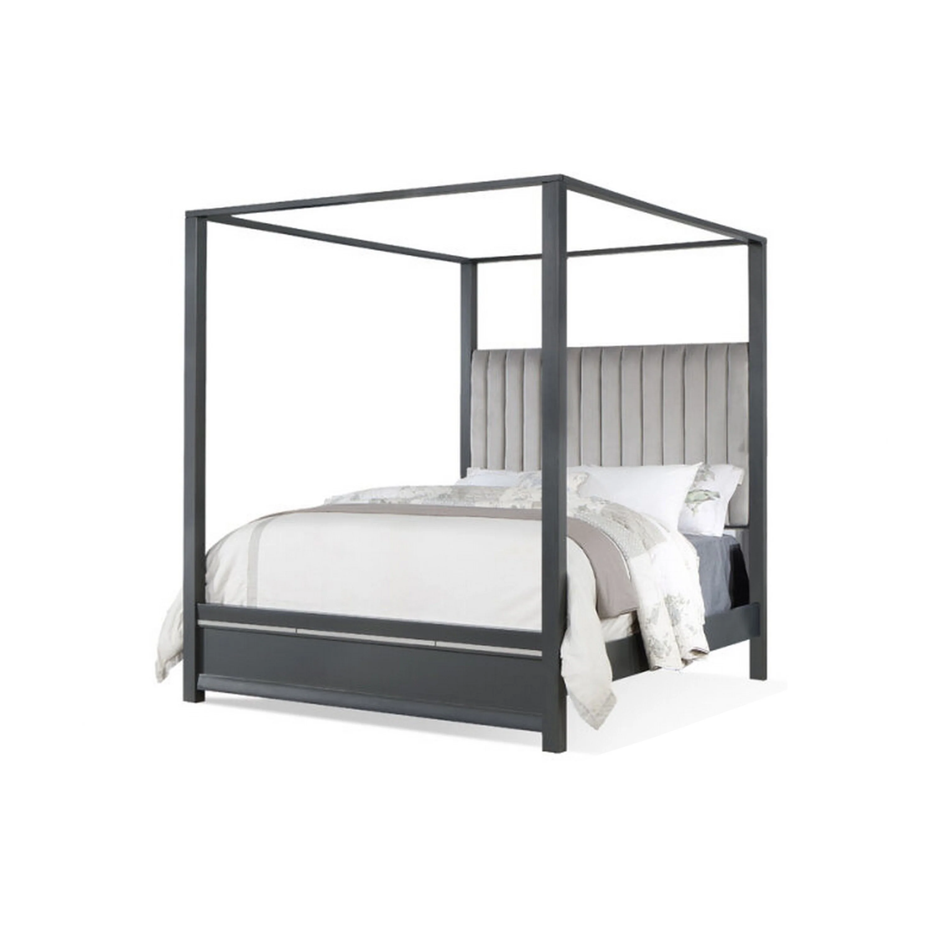 Abby 4pc Queen Canopy Bedroom Set with Dresser, Mirror, Nightstand, Gray