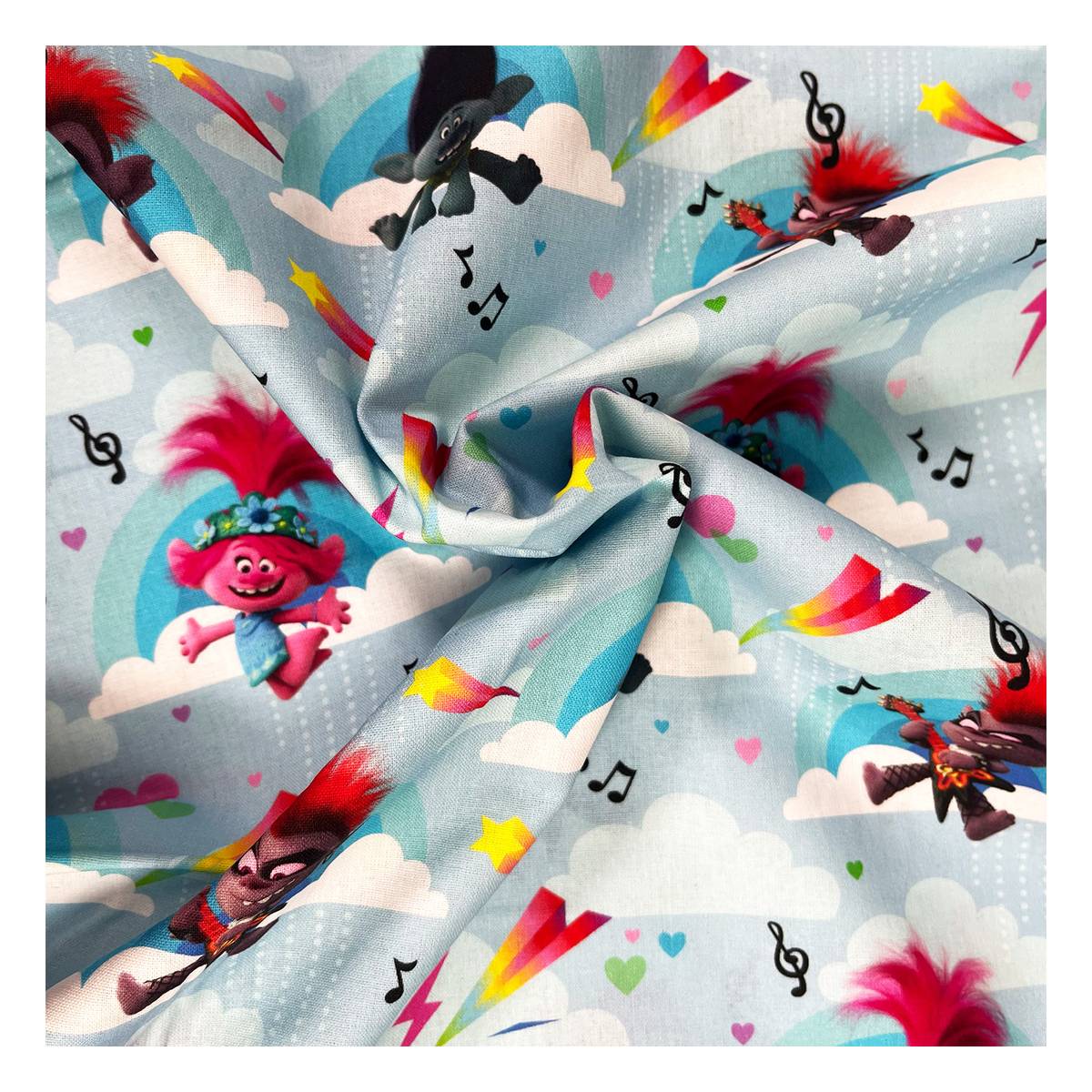 Trolls Branch and Poppy Cotton Fabric by the Metre