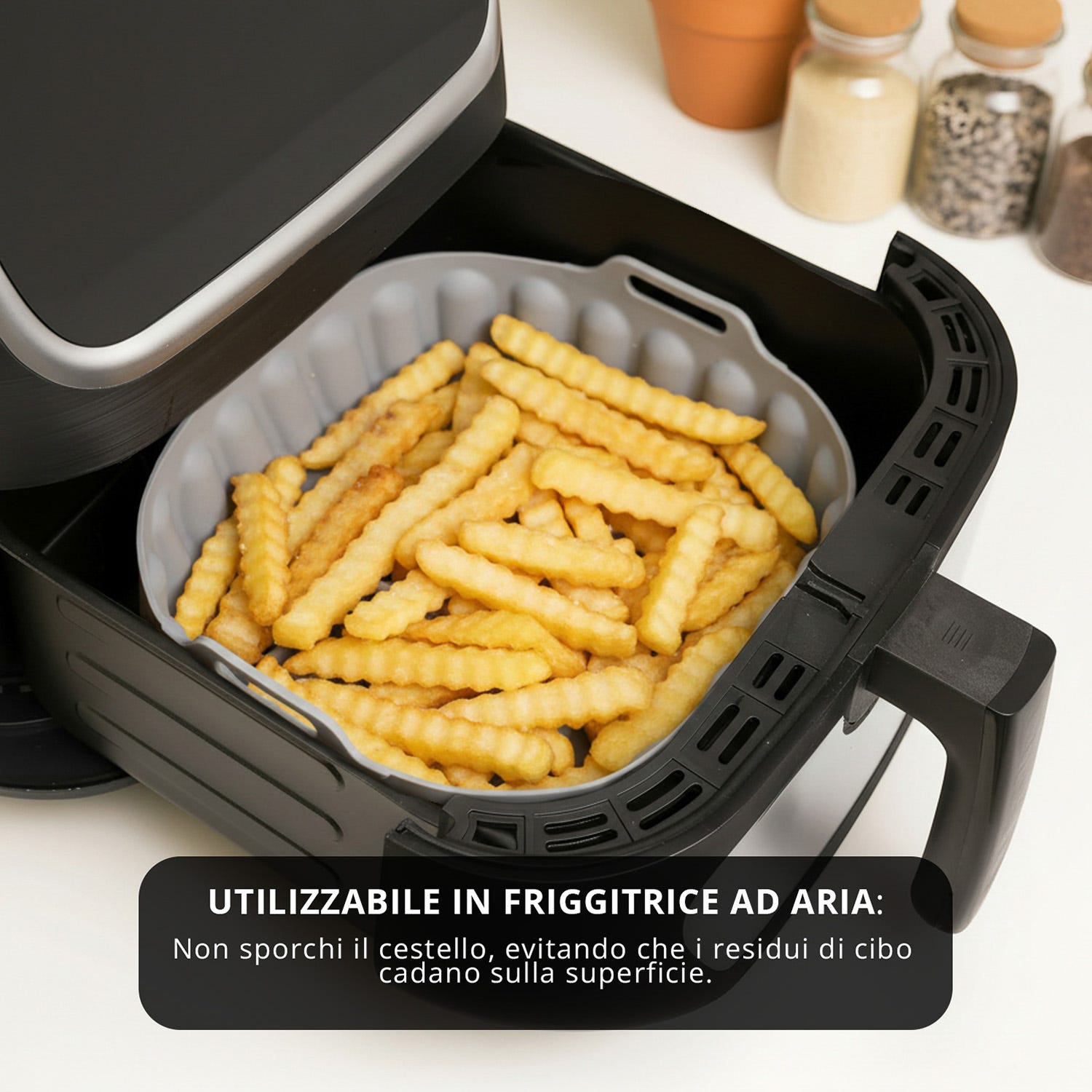 Teglia tonda 22,5 cm silicone per friggitrice ad aria grigia