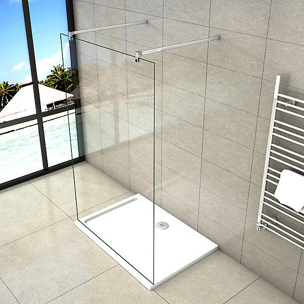 Paroi de douche à l'italienne 2 côtés ouvrants - Verre 8mm anticalcaire - 2 barres de fixation 90 cm - 138x200 cm