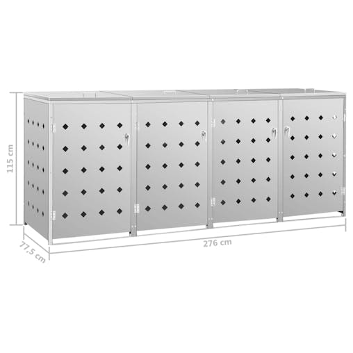 NNEVL Quadruple Wheelie Bin Shed 240 L Stainless Steel