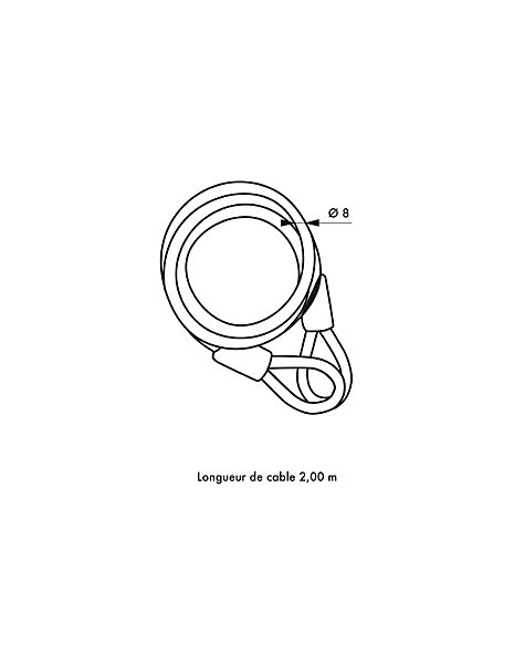 Câble antivol Twisty, vélo, abris de jardin, diamètre8, 2.00m, acier gaine PVC - THIRARD