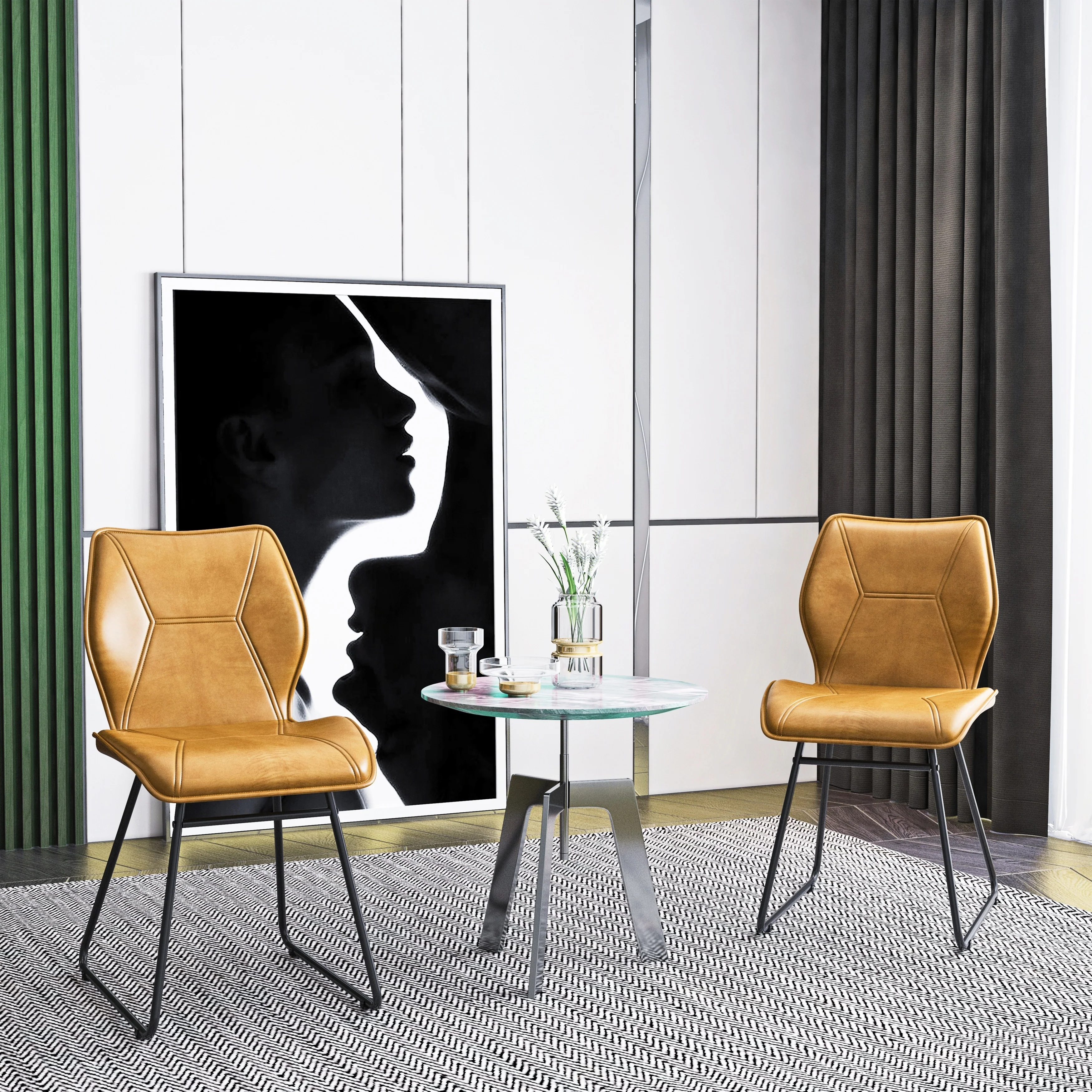 Set of 2 Leather Dining Chair with High-Density Sponge