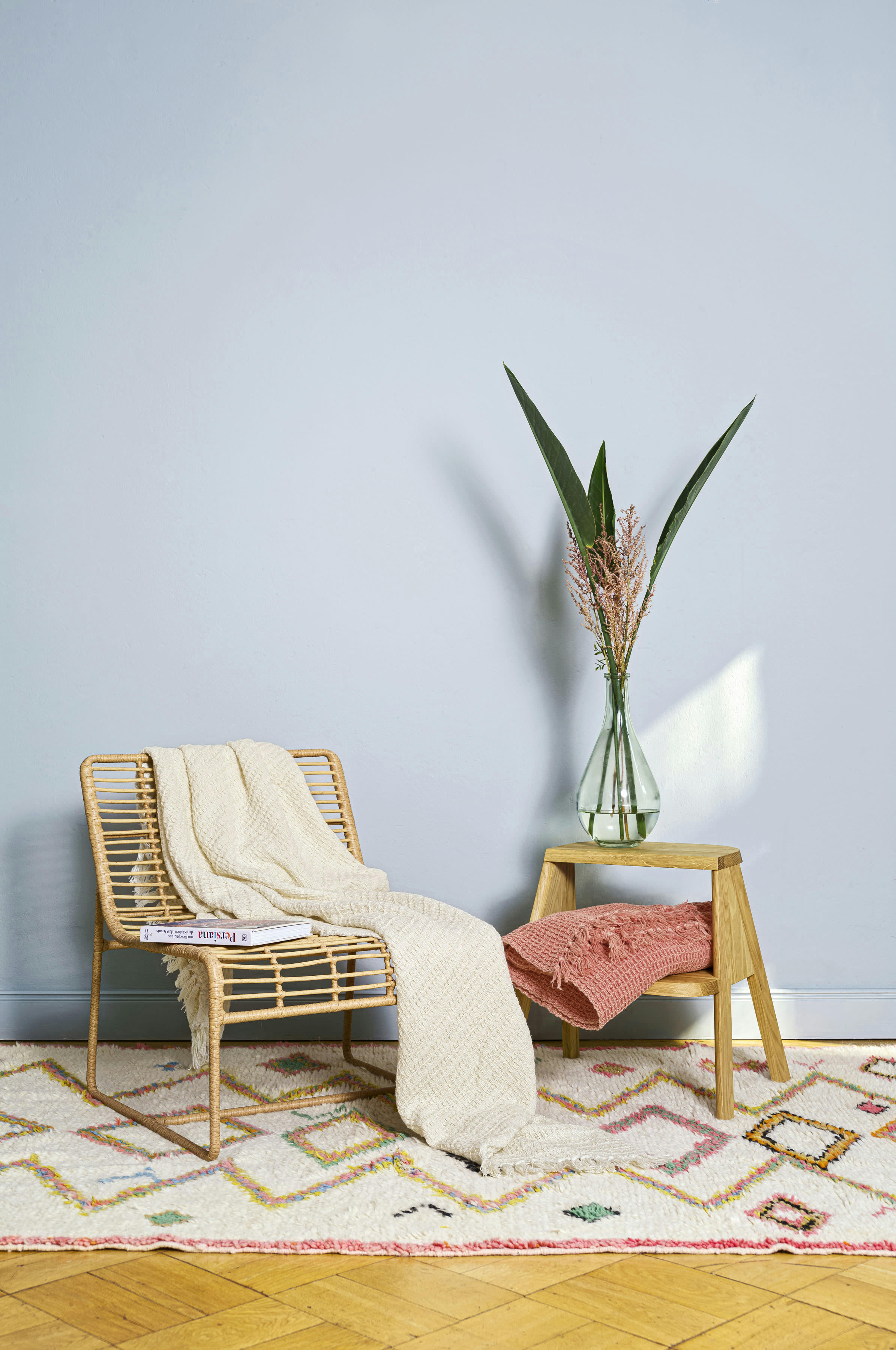 WAFFLE - Plaid  en 100% coton lavé  à franges nouées ivoire 170 x 130