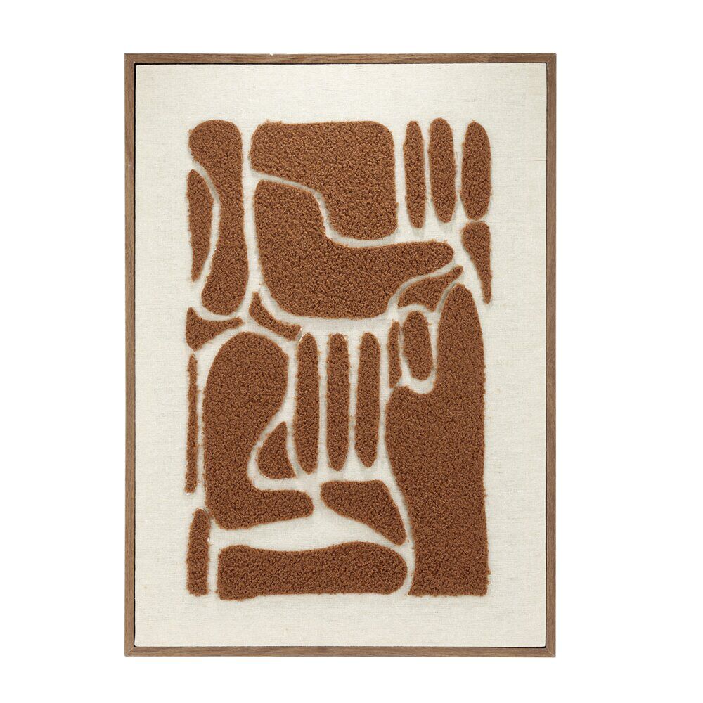 Tableau décoratif motif laine bouclée beige et marron bords bois 50x70cm (3 modèles)