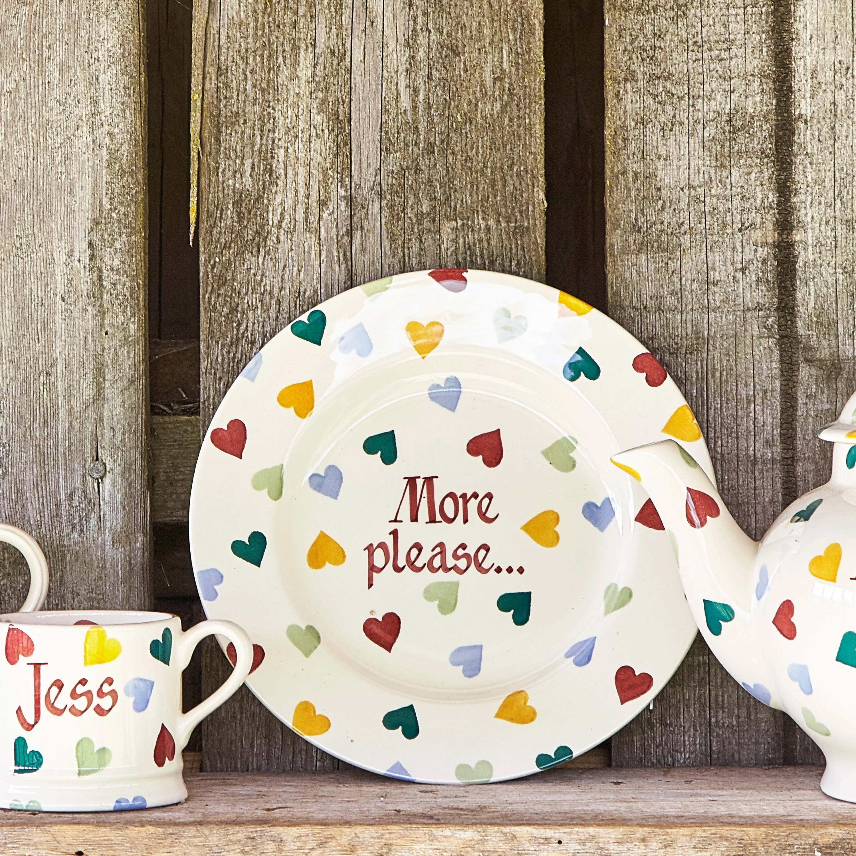 Personalised Polka Hearts Medium Dinner Plate, 8.5 Inch