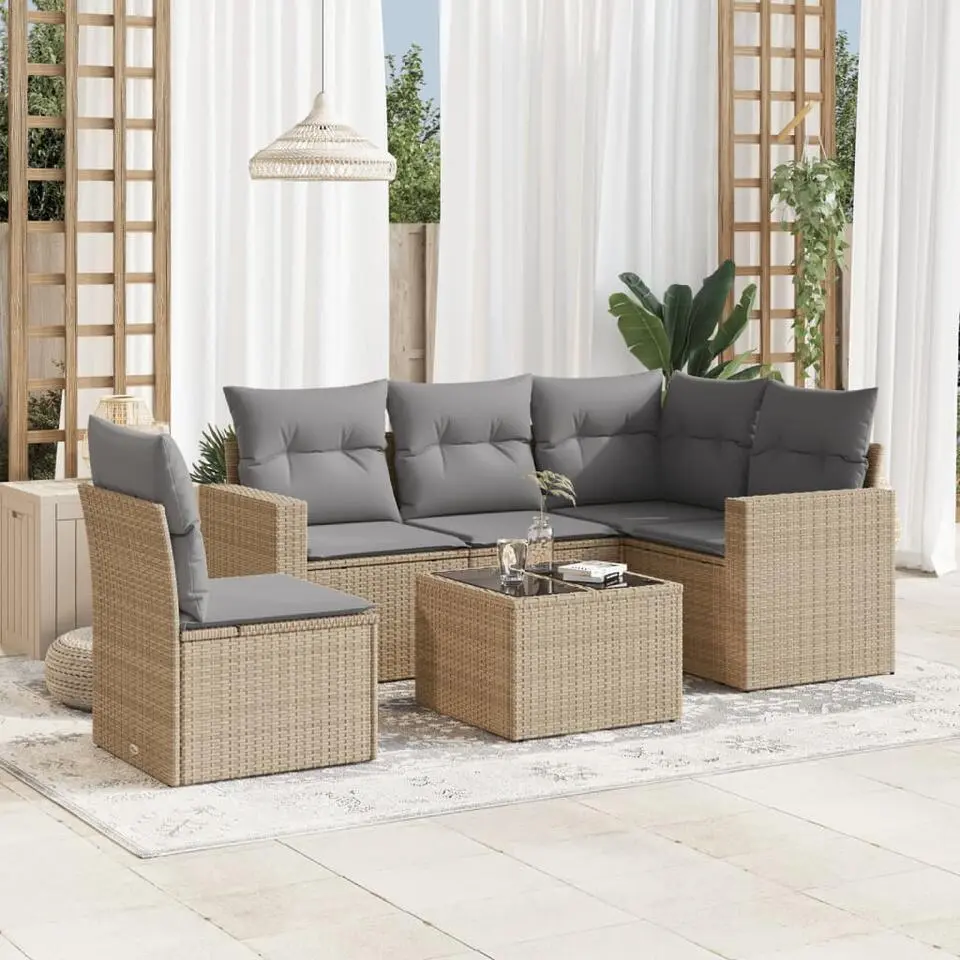 vidaXL - Loungeset - Beige - Poly rattan - 6 stuks - Met kussens