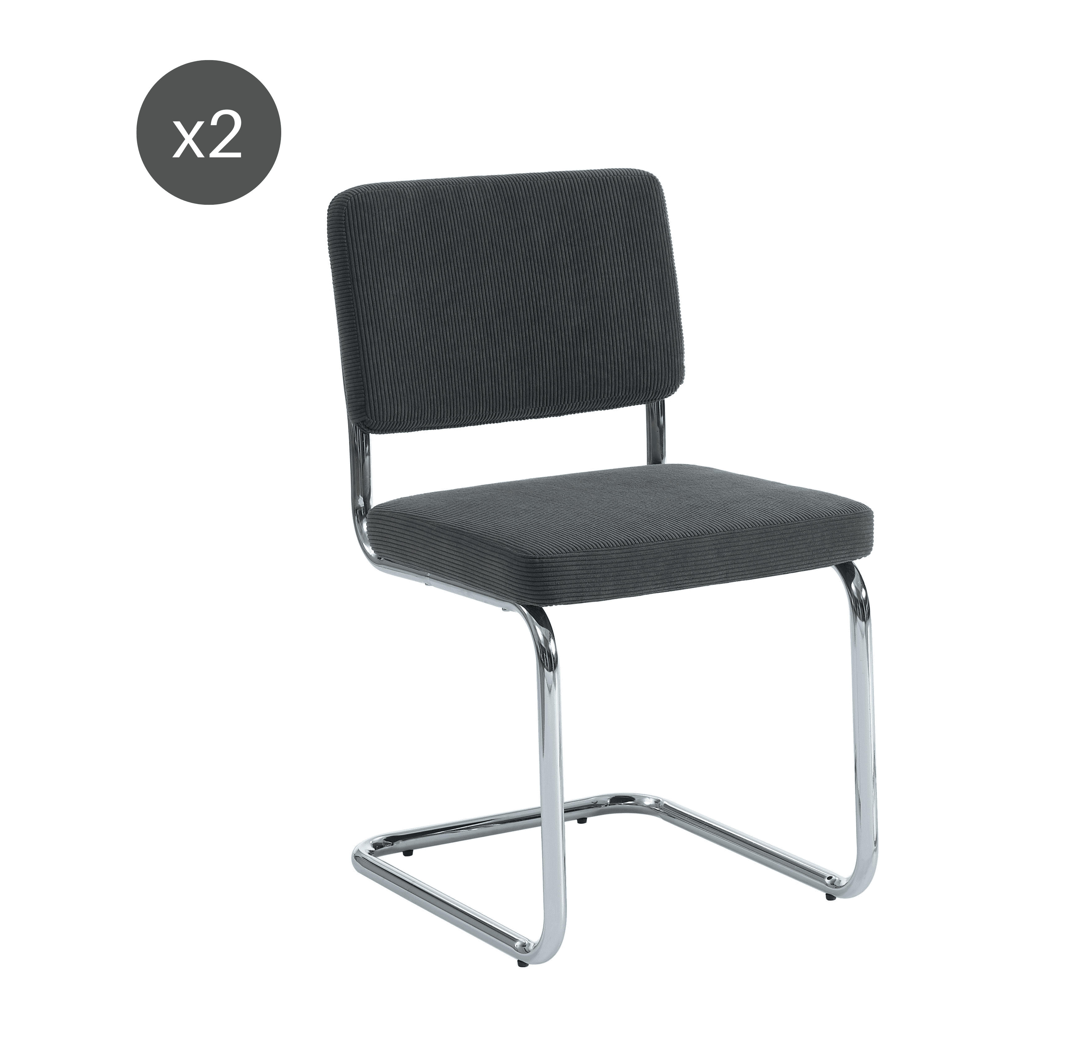 JACK - Lot de 2 chaises  velours côtelé gris charbon pieds métal