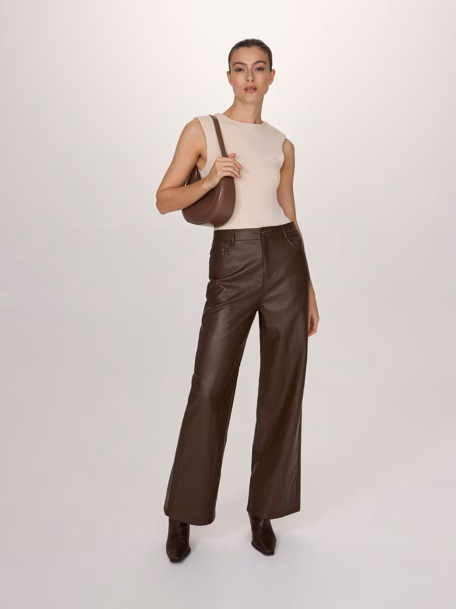 Wide Leg Faux Leather Trousers