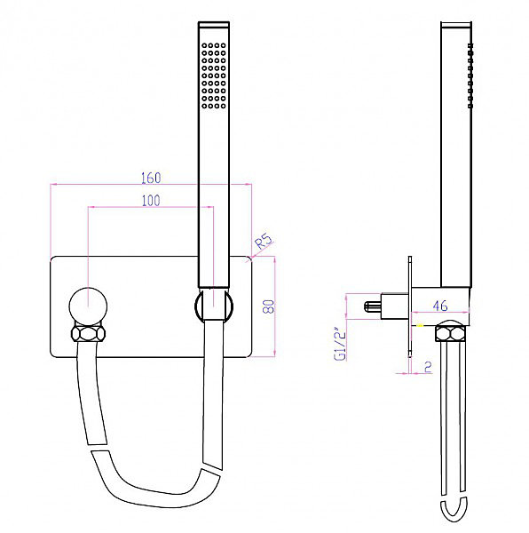 Applique murale avec support de douche CZT050B - y compris douchette à main et flexible