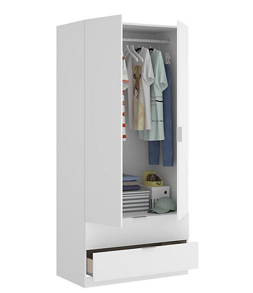 Armoire placard meuble de rangement coloris blanc - Longueur 81 x Hauteur 184 x Profondeur 52 cm
