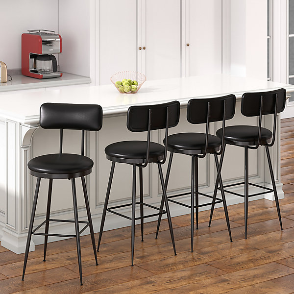 Lot de 4 chaises de bar noires en similicuir, design moderne, dossier ergonomique, assise confortable, cadre métal robuste
