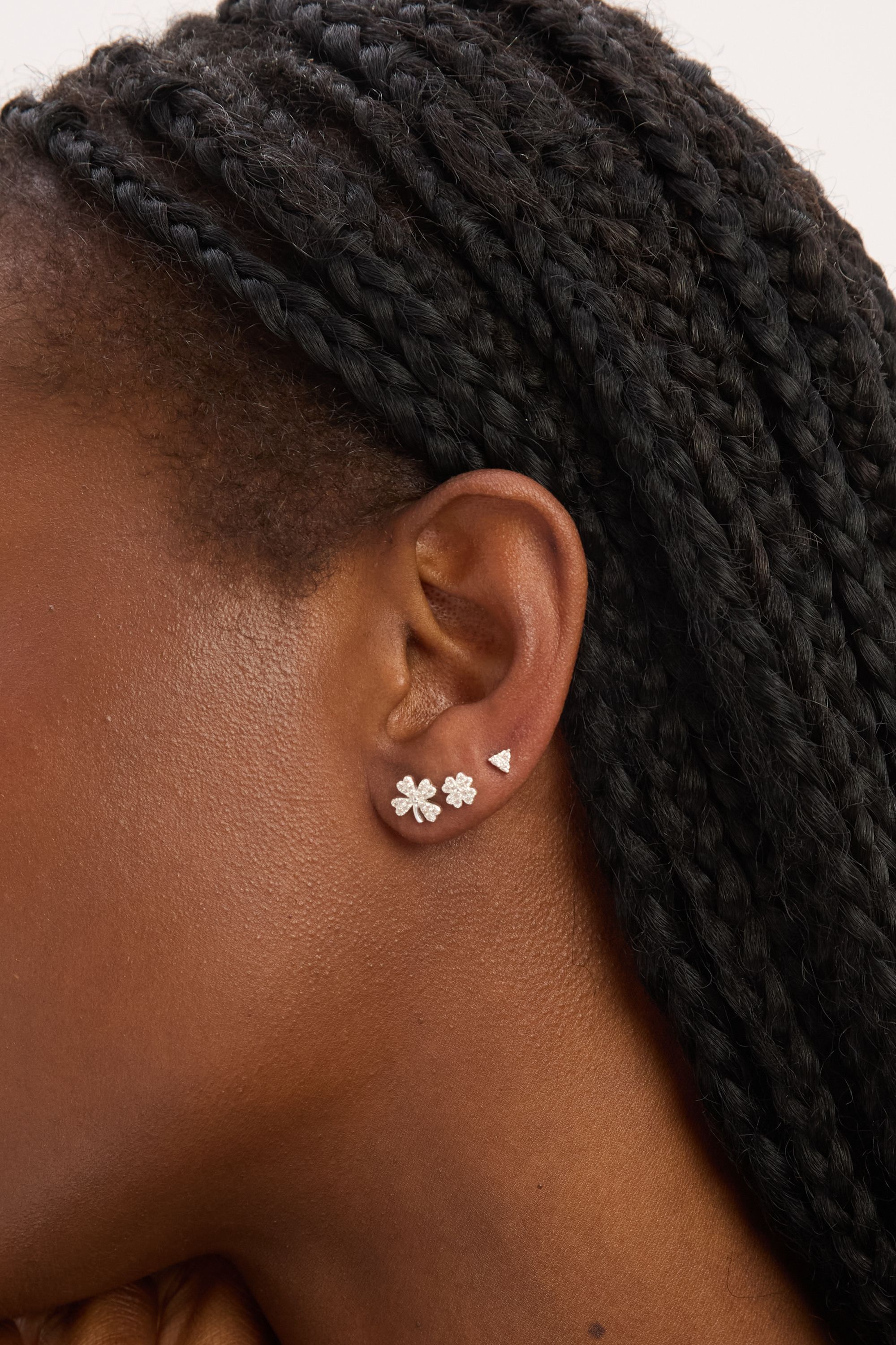 Simply Silver Sterling Silver 925 Polished and Cubic Zirconia Clover Earrings - Pack of 3