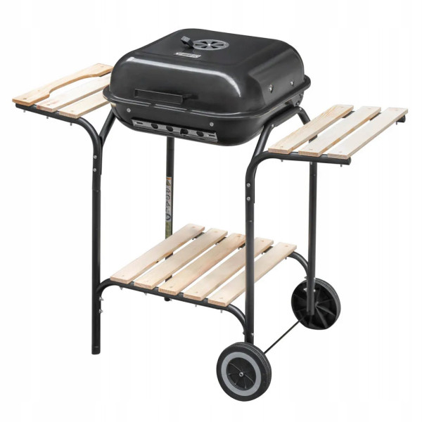 Grill Ogrodowy Węglowy Z Pokrywą Duży Chromowany Ruszt 3 Półki Mega-M