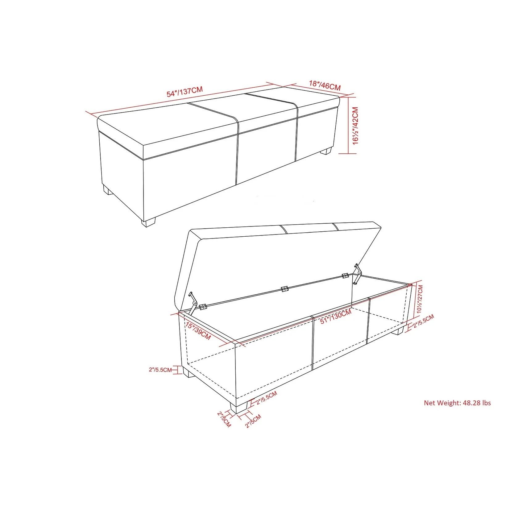 Extra Large Storage Ottoman Bench