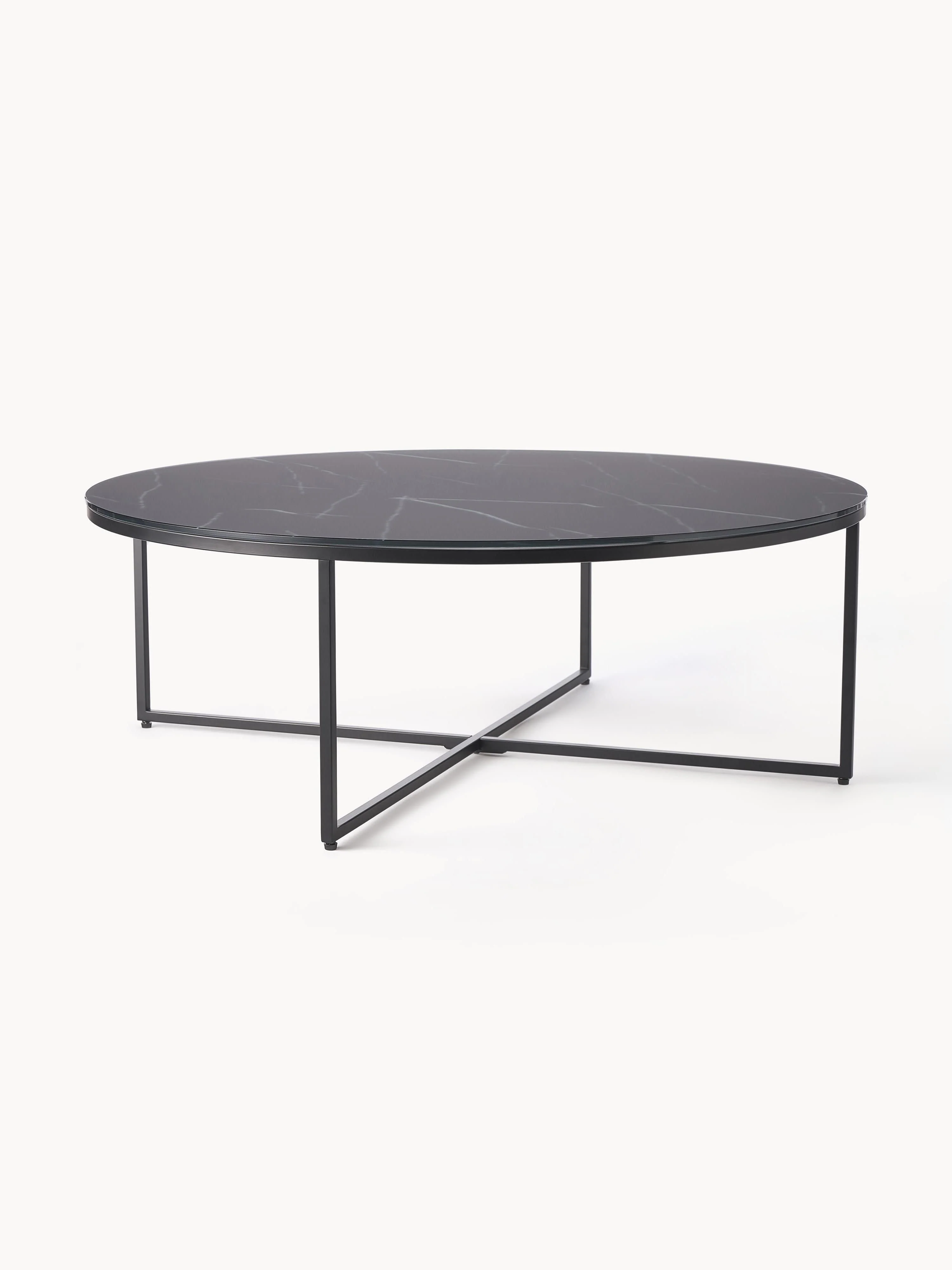Runder XL-Couchtisch Antigua mit Glasplatte in Marmor-Optik