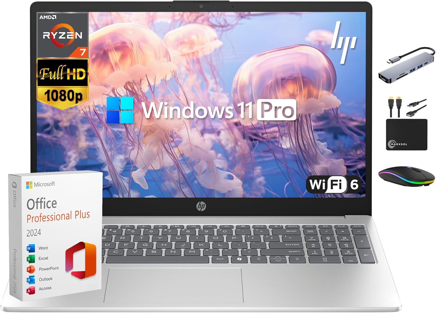 HP Laptop for 2025-2026 Home Student Business  Lifetime MS Office  AI Computer  15.6” FHD  AMD Ryzen 7  16GB RAM  1TB Storage (512GB SSD+500GB Ext)  Wi-Fi 6  Privacy Cam  MarxsolAccessory  Win 11 Pro