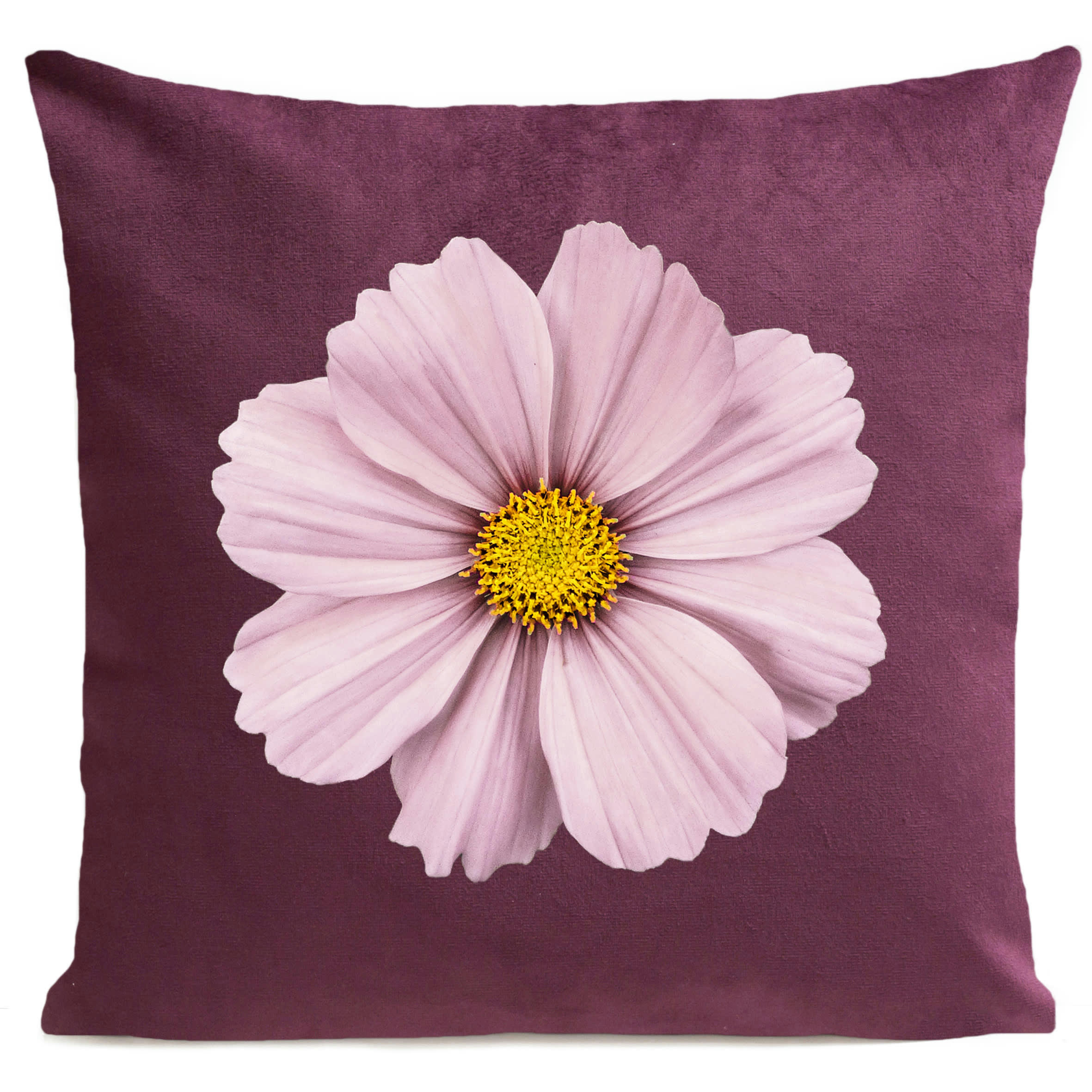 - Coussin fleur rose suédine violet 40x40cm