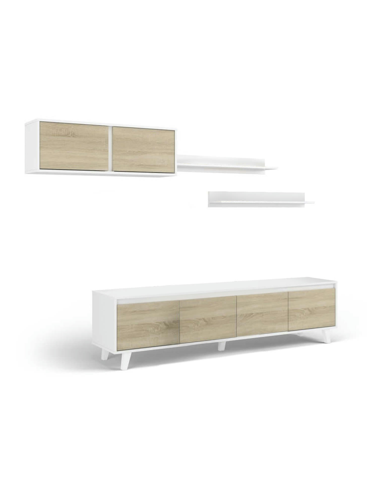 ORLANDO - Élément mural effet bois blanc et chêne