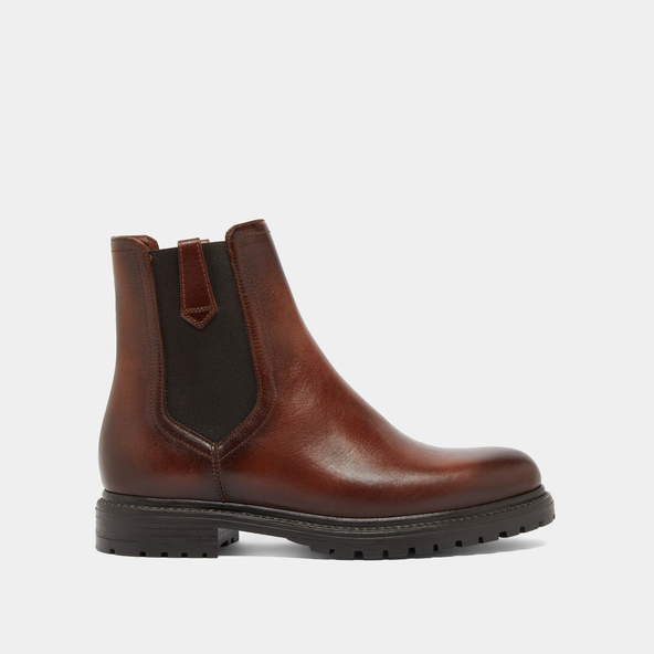 Bottines à semelles crantées et élastiqu...en cuir patiné cognac | CANDIDE