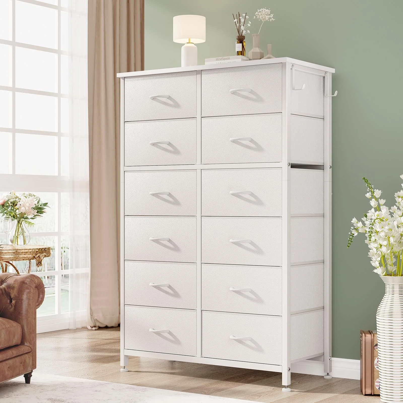 12 Drawer Dresser Tall Fabric Chests of Drawers Closet for Bedroom