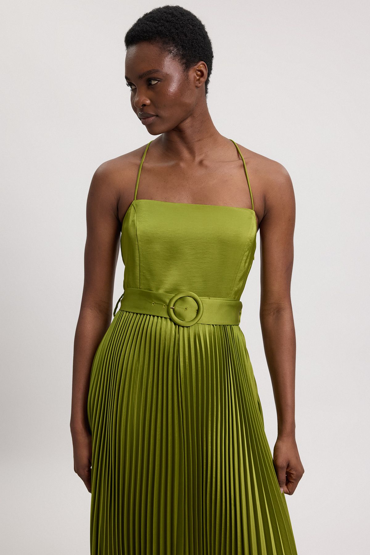 KarenMillen Satin Pleated Woven Midi Dress
