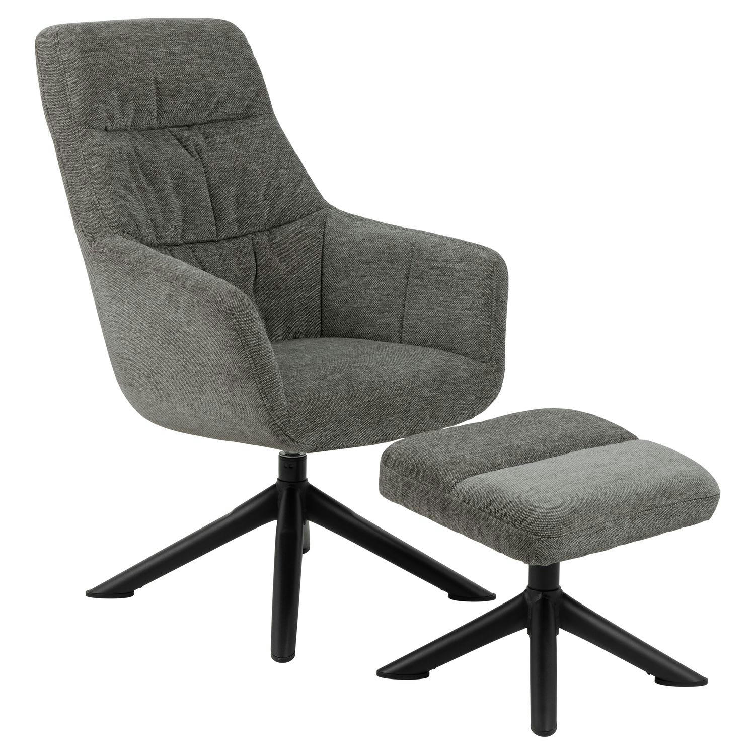 HAILEY - Fauteuil hailey de salon avec accoudoirs et repose-pieds gris