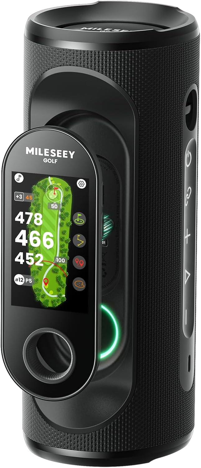 MiLESEEY GeneSonic Pro Golf Speaker with Detachable GPS Rangefinder Handheld  43000+ No Subscription Preloaded Courses  View & Audible Distances Touchscreen  15H Battery  Magnetic  Waterproof Hazard