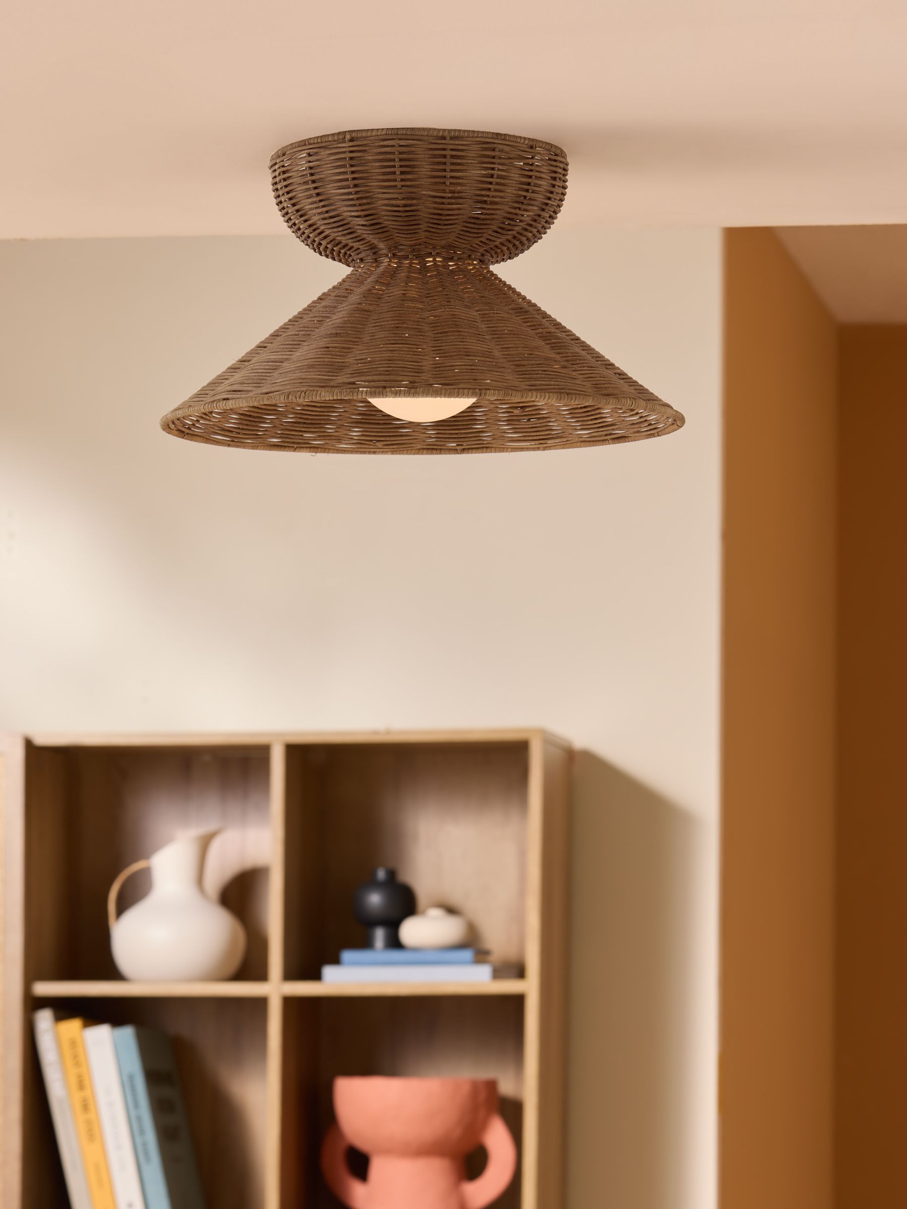 Dorian Flush Light in Dark Natural Rattan