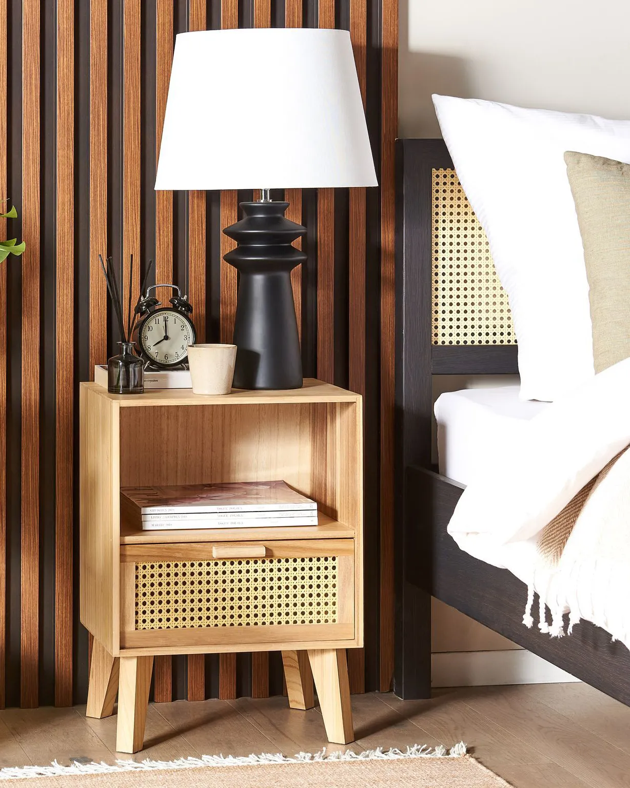 1 Drawer Bedside Table SENEY Paulownia Wood Light Brown