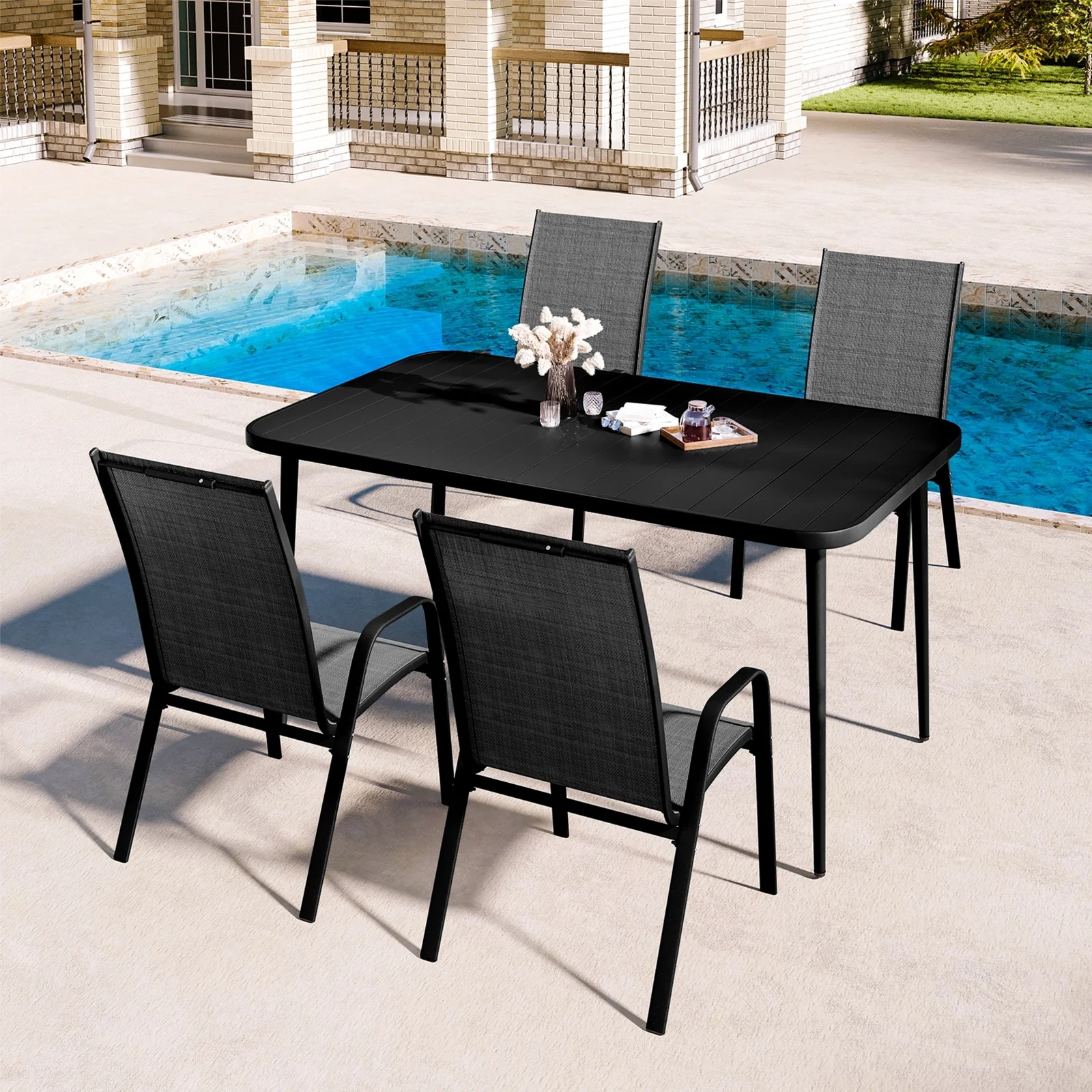 Wood Grain Metal Table – Lightweight, Portable, Weather-Resistant, Easy to Clean