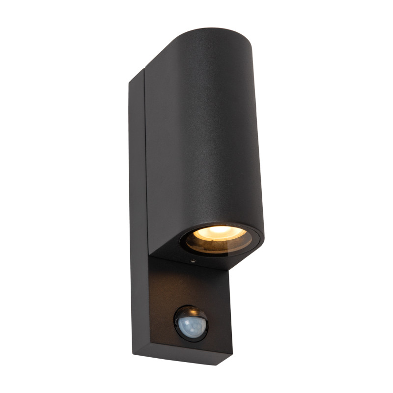 Applique extérieure Zaro ronde noire avec détecteur de mouvement GU10 2 x 7 W LUCIDE